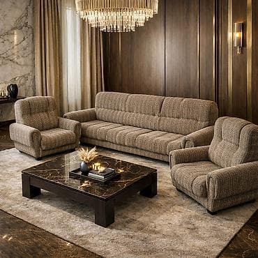 ткань на мебель: Комплект мягкой мебели, Б/у, Самовывоз, цвет - Бежевый — 1