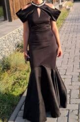 чёрное вечернее платье в пол: Кече көйнөгү, Суу периси, Узун модель, Жеңдери жок, Таштар, M — 2