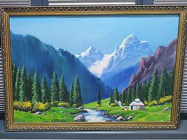 Сүрөттөр жана портреттер: Картина «Горное ущелье с юртой» — яркий пейзаж маслом на холсте в — 1