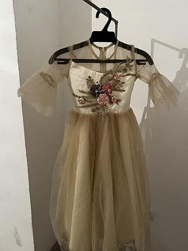 платье из фатина с кружевом: Детское платье, цвет - Бежевый, Б/у — 4