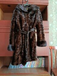Шуба, Норка, По колено, С капюшоном, S