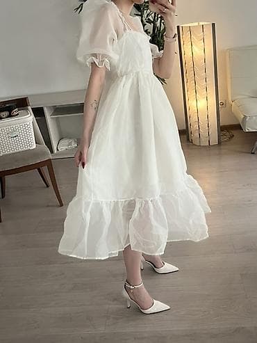 Вечернее платье, А-силуэт, Шифон, С рукавами, Шлейф, M