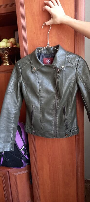 женские пиджаки жакеты: Кожанная куртка цвет хаки новый из Росии — 4