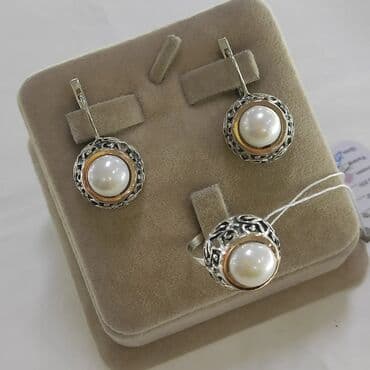 свадебные наборы ручной: Серебряный комплект Жемчуг Серебро+ золото 925/ пробы Серебро пробы — 2