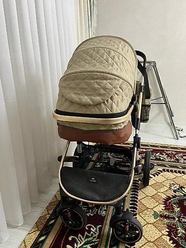 ining baby: Детская коляска INING BABY, цвет бежевый с золотисто‑бронзовой рамой — 2