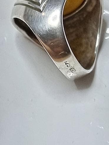 серебренное кольцо: Кольцо, Печатка, Проба 925, Унисекс, Янтарь, Новый — 4