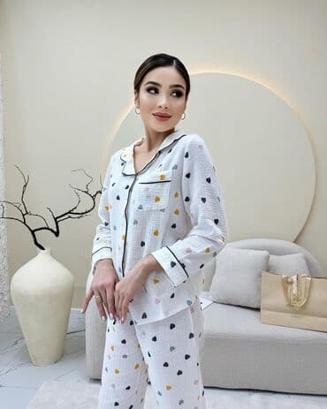 белая ночная сорочка: Пижама, Муслин, S, M, L — 1