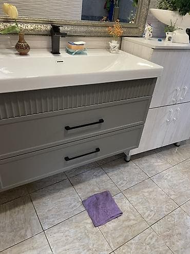 деревяные ящики: Тумба для ванны, С раковиной, цвет - Серый — 1