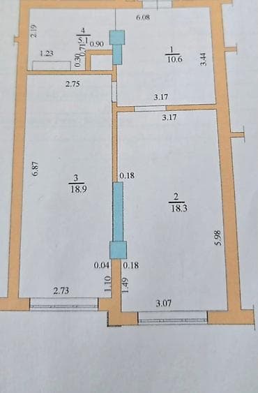 2 комнаты, 55 м², Джал мкр (в т.ч. Верхний, Нижний, Средний) Элитка, 7 этаж, ПСО (под самоотделку) — 2