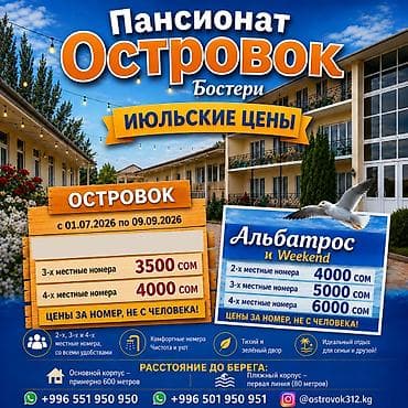 Отдых на Иссык-Куле: Гостевой дом на Иссык-Куле, пансионат "Островок", Бостери, 4 места, Посуточно — 1