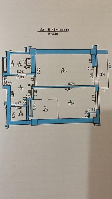 flat kant: 2 комнаты, 50 м², 8 этаж — 2