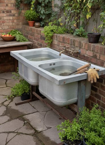 продажа мангалов: Двухсекционная мойка из алюминевой стали на металлической раме — 1