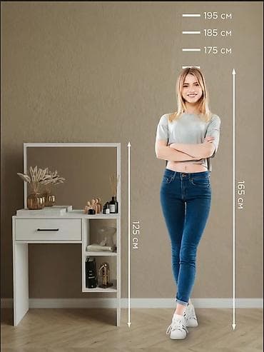 office table: Туалетный столик, Новый, С зеркалом, цвет - Белый, ЛДСП — 4