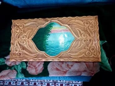 аквариум с рыбами: Резной деревянный панно-барельеф с пейзажем. - Материал: массив — 1