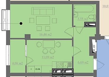 554: 1 комната, 41 м², Технопарк Элитка, 3 этаж, ПСО (под самоотделку) — 1