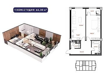 1: 1 комната, 66 м², Элитка, 13 этаж — 2