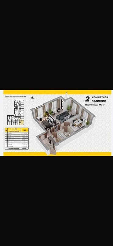 асман ипотека джалал абад: 2 комнаты, 59 м² — 1