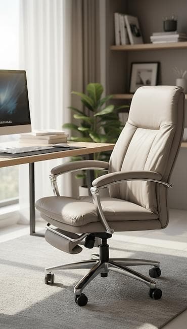 Офисное кресло, Новый, С колесиками, цвет - Бежевый, Экокожа, В рассрочку