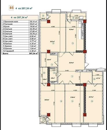 platinum park: 4 комнаты, 207 м², Индивидуалка, 17 этаж, Готовая ПСО (под самоотделку) — 1