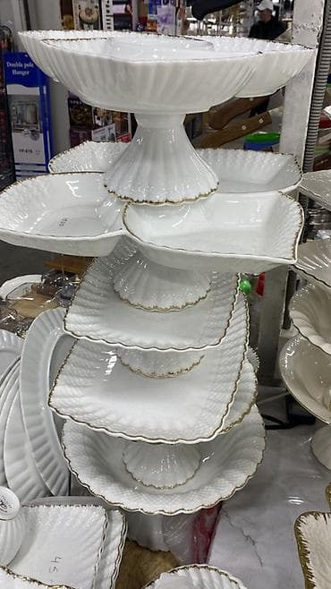 Фарфоровые этажерки/блюда на ножке для сервировки десертов и фруктов — 1