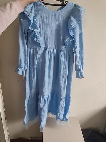 платье на пуговицах: Детское платье, цвет - Голубой, Б/у — 1