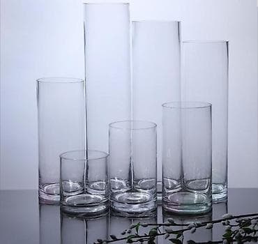 Прозрачные цилиндрические стеклянные вазы Диаметр 12 см. Высота : от