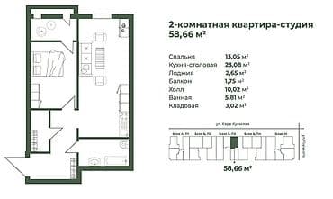 ботанический: 1 комната, 58 м², Элитка, 7 этаж, Готовая ПСО (под самоотделку) — 3