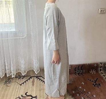 slim patch: Платье-халат домашнее, свободного кроя, серого меланжа. - Длина — 2