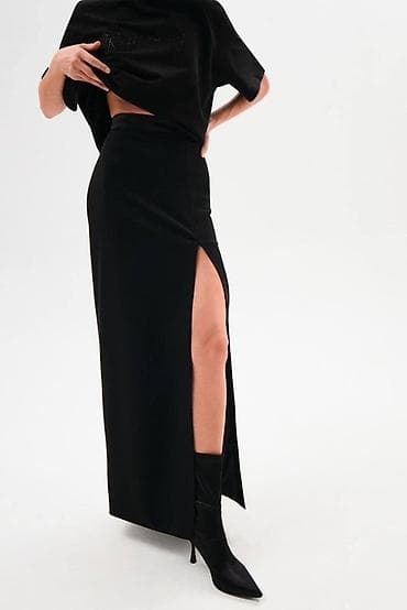 с разрезом: Юбка, Модель юбки: Прямая, Макси, Высокая талия, С вырезом — 1