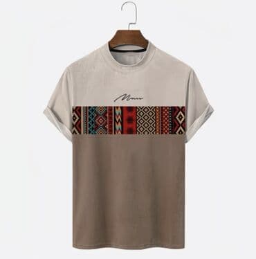 обувь с роликами: Мужская футболка с этническими вставками, коллекция 2025 - Свободный — 1