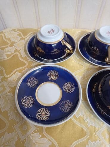 набор посуды с каменным покрытием vicalina отзывы: Фарфор, крытье, роспись золотом, ручная работа, глубокий кобальт — 7