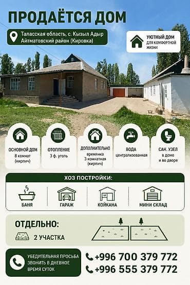 гараж токмок: Продаётся дом Таласская область, Айтматовский район, с. Кызыл-Адыр — 1