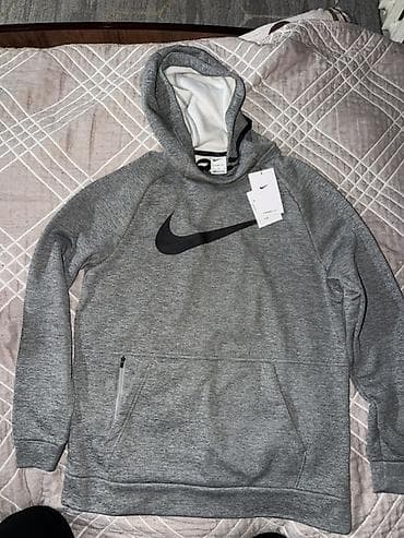 Толстовка с капюшоном Nike, серый меланж. - Модель: худи с крупным
