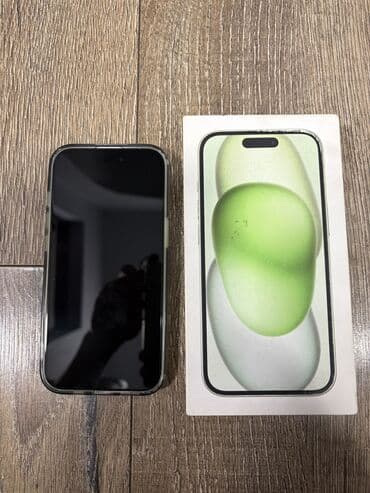 IPhone 15, Б/у, 128 ГБ, Зеленый, Чехол, 89 %