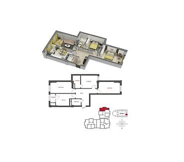 Квартиры: 3 комнаты, 89 м², Технопарк Элитка, 6 этаж, ПСО (под самоотделку) — 6