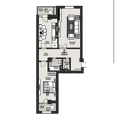 без взноса: 2 комнаты, 76 м², Элитка, 3 этаж, Готовая ПСО (под самоотделку) — 2
