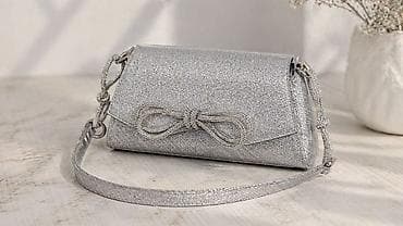 Сумка-клатч вечерняя, серебристая с глиттерным покрытием - Формат