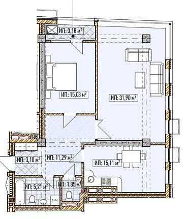 group: 2 комнаты, 88 м², Элитка, 7 этаж, Готовая ПСО (под самоотделку) — 1