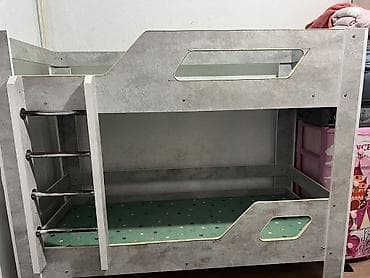 кровати 2 ярусные: Двухъярусная детская кровать, Б/у, ЛДСП, цвет - Серый — 1