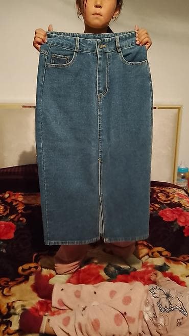 сумки почтальонки: Юбка, Модель юбки: Прямая, Миди, Джинс, По талии — 1