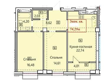 элит хаус нью йорк: 3 комнаты, 75 м², Элитка, 14 этаж, Готовая ПСО (под самоотделку) — 2
