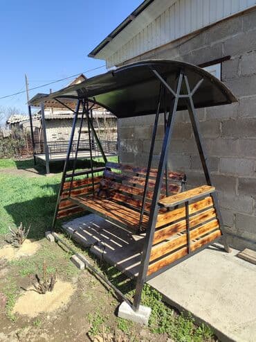 Садовые качели Металл, Со спинкой, С крышей