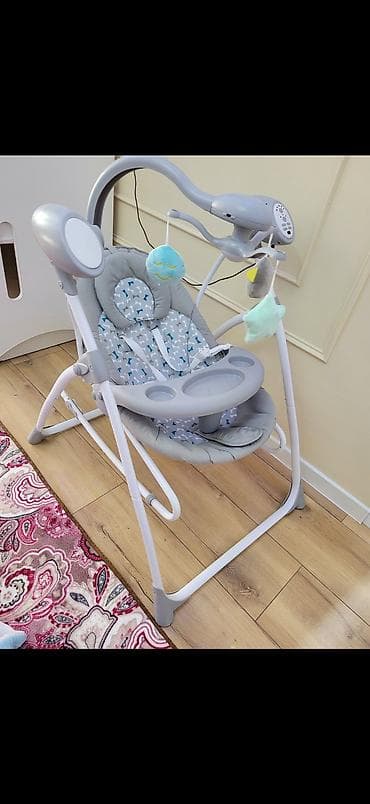 качеля для малышей: Детский шезлонг, Б/у, Электронная, Железо, цвет - Серый — 2