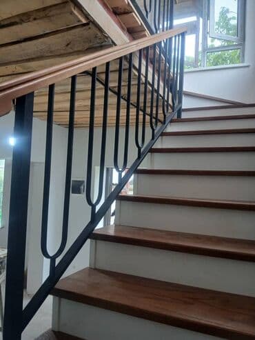 набор инструментов для кожи: Современная прямая лестница с металлическим каркасом и деревянными — 7