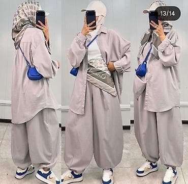 оверсайз одежды: Костюм oversize для женщин в стиле modest fashion. Состав комплекта — 7