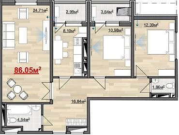 снимать квартиру в бишкеке: 3 комнаты, 86 м² — 1