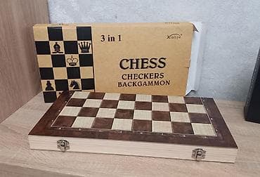 Шахматы: Деревянные шахматы 3 в 1 ♟️В комплекте 32 фигурки + шашки ♟️Размер — 1