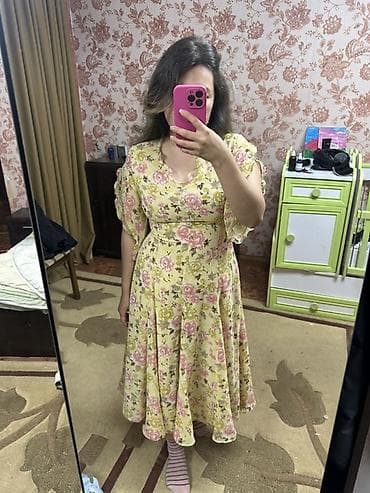Айымдардын кийими: Күнүмдүк көйнөк, Made in KG, Жай, Узун модель, Шифон, Футляр, M, L — 2