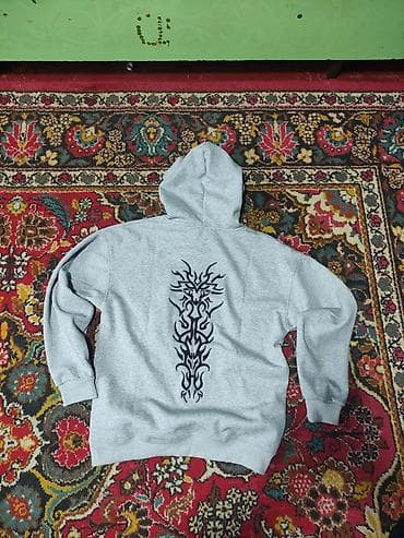 Головные уборы: Серый худи с принтом Dragon - Цвет: светло‑серый меланж - Материал — 1