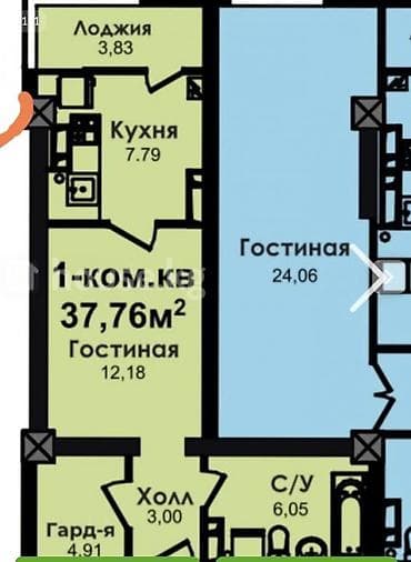 elegance stroy: 1 комната, 37 м², Элитка, 8 этаж, Готовая ПСО (под самоотделку) — 2